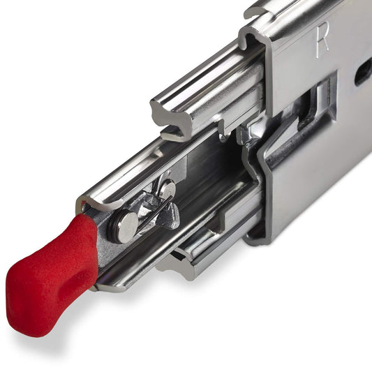 Junker 1 pair of heavy-duty slides KV1-250-H76-L305-LC 305 mm (12") with lock-in/out function. Heavy-duty full extension, load capacity up to 250 kg.