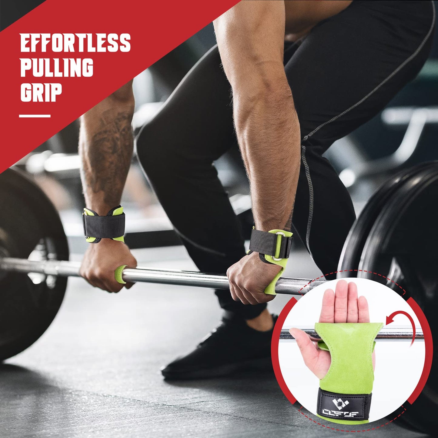 Weightlifting wrist strap, double-layered, leather, suitable for weightlifting, wrist strap for deadlifting and powerlifting, adjustable, with neoprene padding, for gym, workout, lifting (Green)