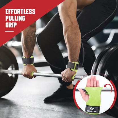 Weightlifting wrist strap, double-layered, leather, suitable for weightlifting, wrist strap for deadlifting and powerlifting, adjustable, with neoprene padding, for gym, workout, lifting (Green)