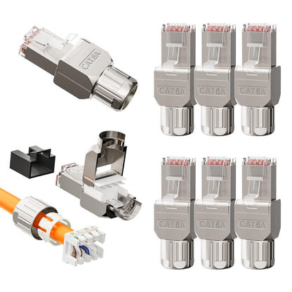 VCELINK CAT 6A RJ45 Plug, CAT 6A Network Plug Shielded RJ45 Tool-Free Plug for Bulk Cable CAT8 CAT7 CAT6A, 10 Gbps 500MHz, 8 Pieces
