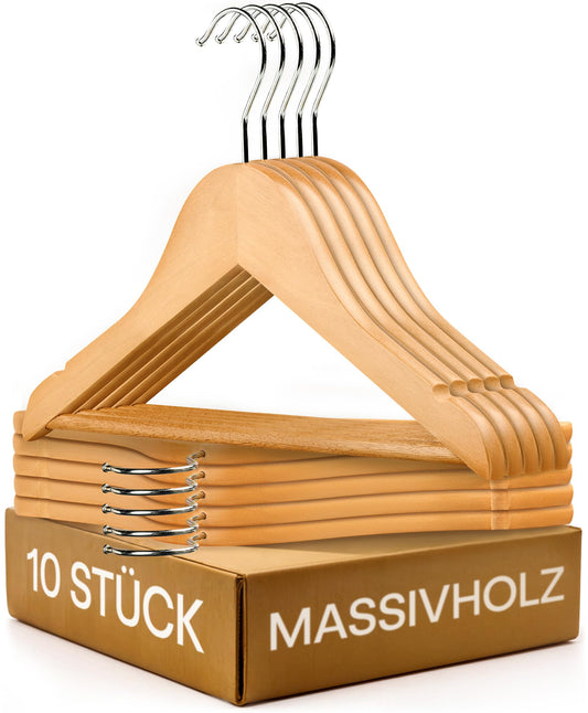 Praknu children's clothes hangers made of wood with hooks 360° rotatable - set of 10 - sturdy natural beech wood FSC® - perfect organization for children's clothing - children's clothes hangers.