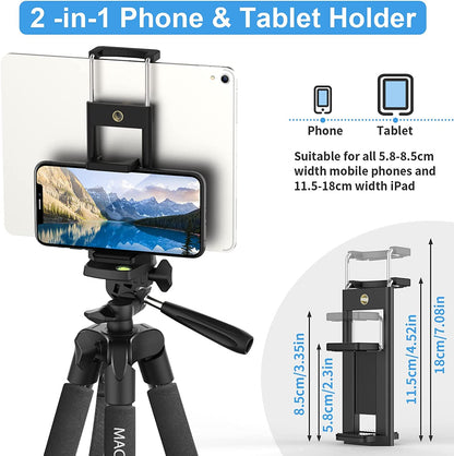 Cellphone tripod, Upgrade 165cm / 65" Camera Tripod for Smartphone iPad, 360° Rotation Portable Tripod with Remote Shutter Compatible for Tablet, All Phones, iPhone, Samsung, Camera, Gopro