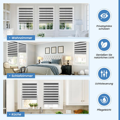 Double roller blind clamp-fix without drilling anthracite B80 x H120cm (fabric width 75cm) Duo roller blinds for windows without drilling clamp roller blind zebra roller blind side-pull roller blind with child safety window blinds for indoors