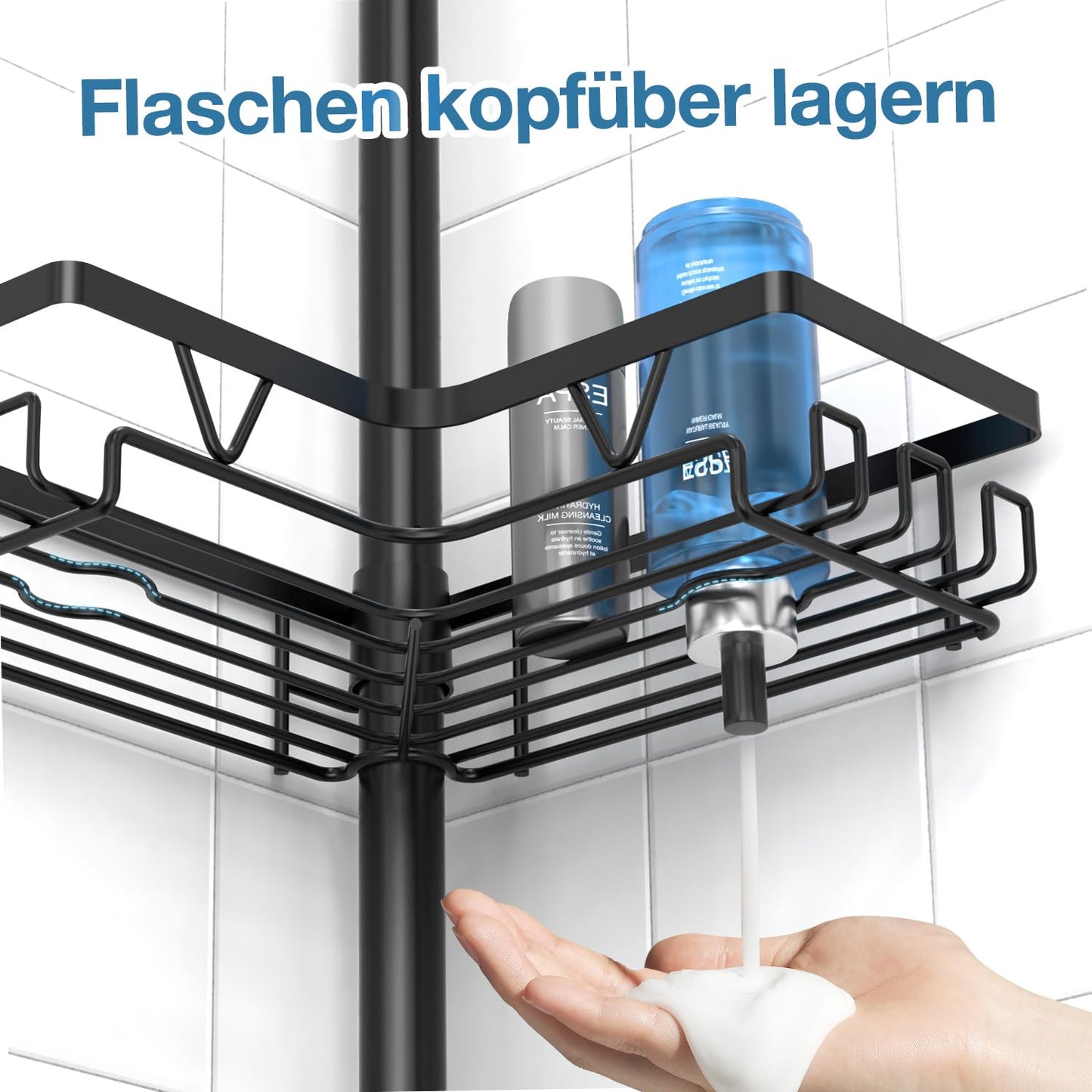 Kegii Telescopic Shower Caddy - Shower Shelf Without Drilling Corner Telescopic Rack Bathroom Corner Shelf Shower Shampoo Holder for Shower Black