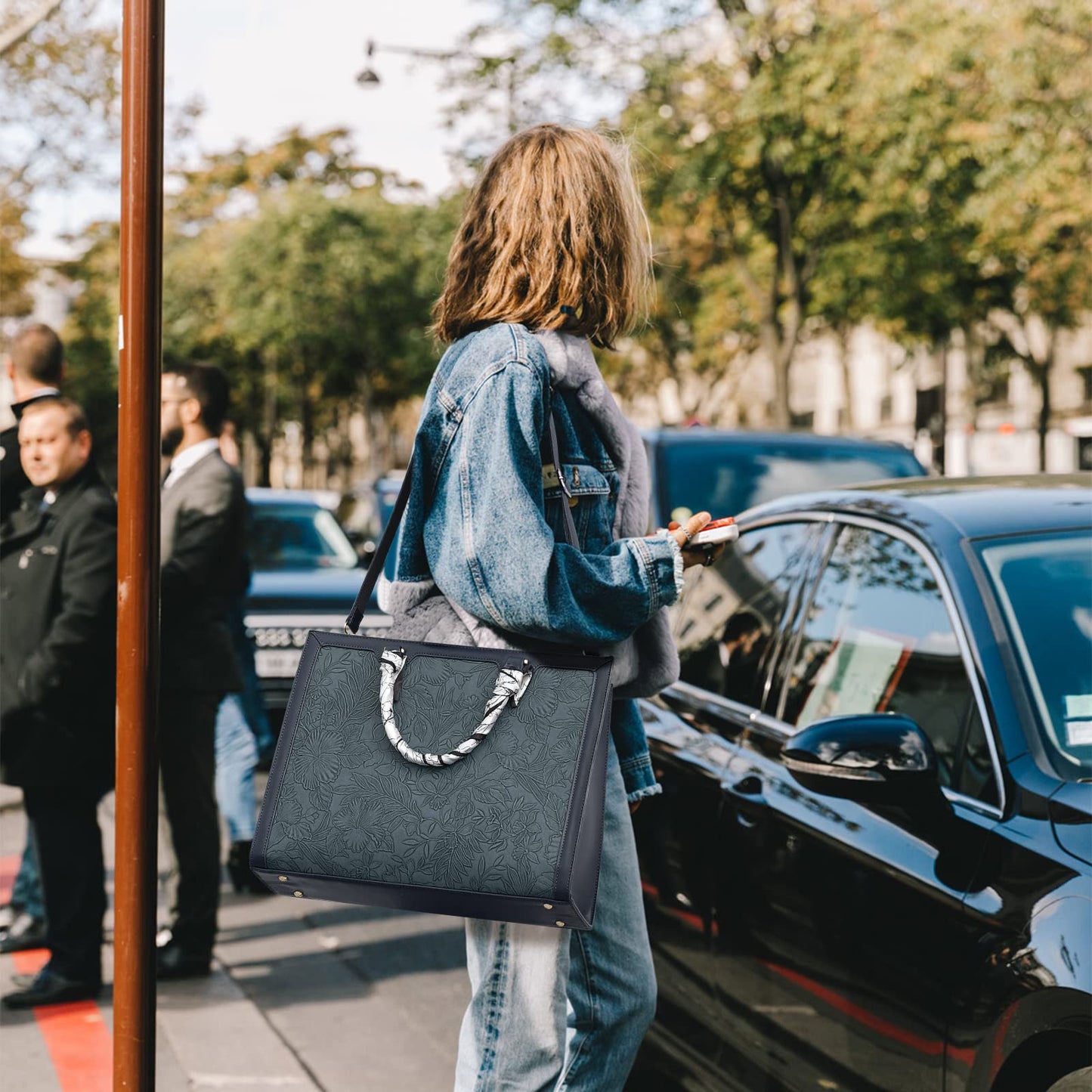 NUBILY women's handbag shopper large leather shoulder bag elegant big laptop shoulder bag work bag notebook bag 15.6 inch blue