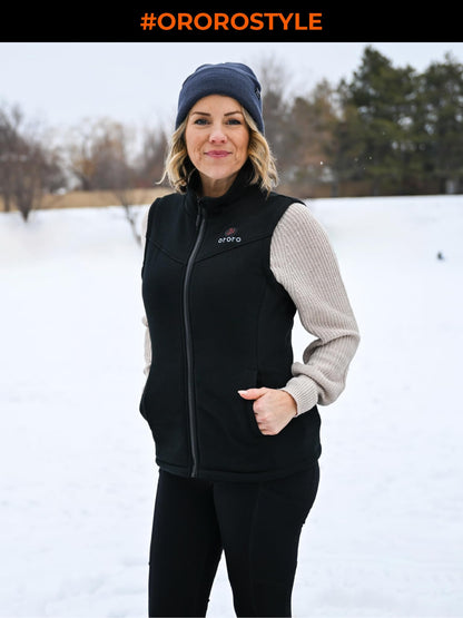 ORORO Heated Vest Fleece Women's Heated Fleece Vest with Powerbank Women's Heated Vest - Charger Not Included (Neutral Black, XS)