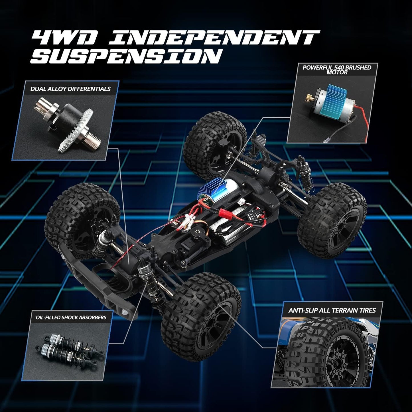 DEERC 9205E RC Car 1:10 Remote Control Car 48 km/h High Speed 4WD Monster Truck Buggy Offroad Crawler with 2 Batteries, 2.4GHz Remote Control Toy for Kids & Adults.
