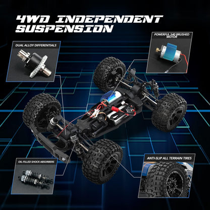DEERC 9205E RC Car 1:10 Remote Control Car 48 km/h High Speed 4WD Monster Truck Buggy Offroad Crawler with 2 Batteries, 2.4GHz Remote Control Toy for Kids & Adults.