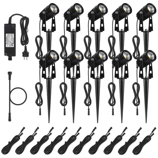 AIMHEIM 10-piece LED garden lights with ground stake, 3W garden light with plug, 3750LM, IP65 waterproof, garden spotlights outdoor spotlight warm white for garden, terrace, plants, paths.