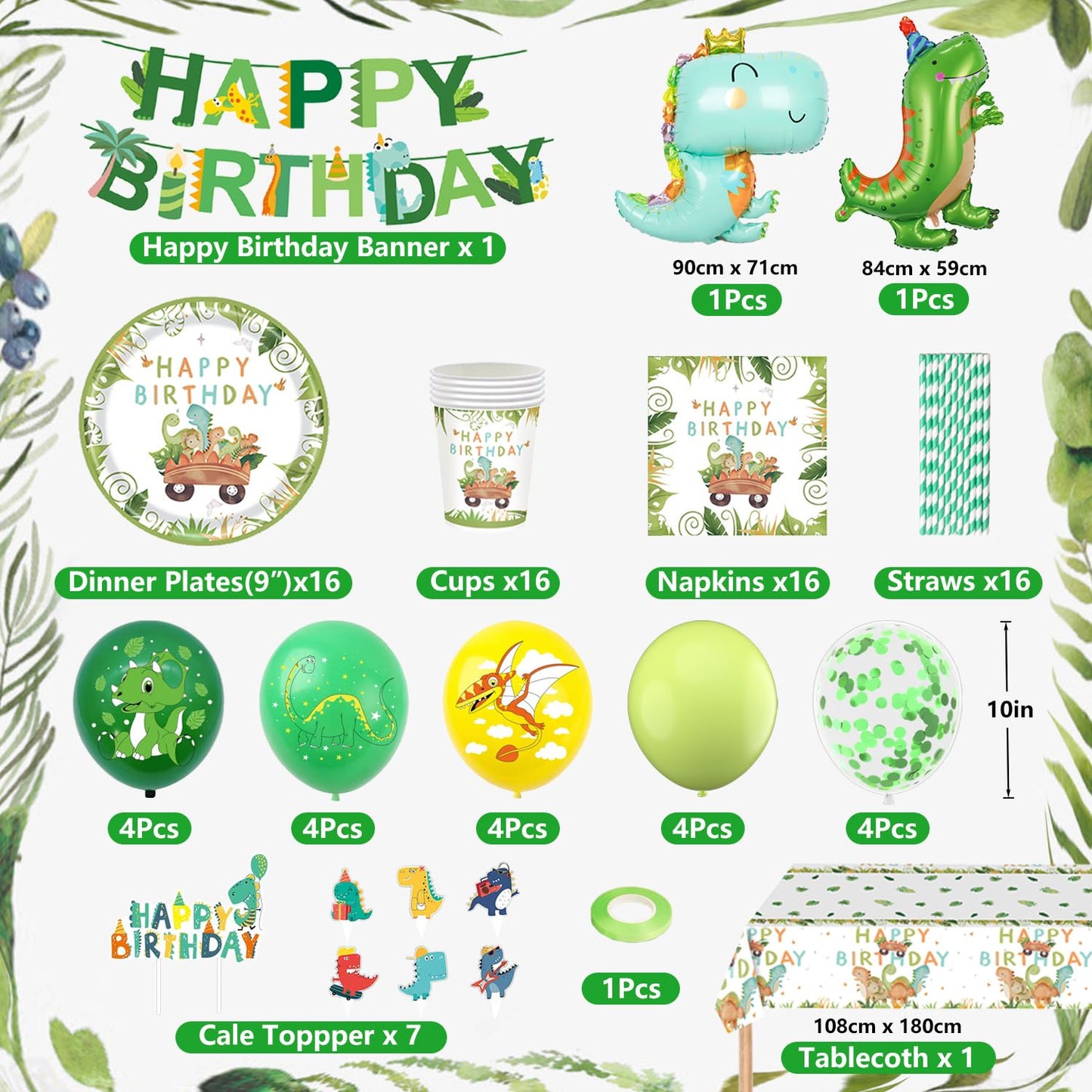 Dinosaur party tableware set, dino birthday decorations, dinosaur birthday tableware set, paper plates cups napkins straws tablecloth for party kids birthday decor boys girls 16 guests