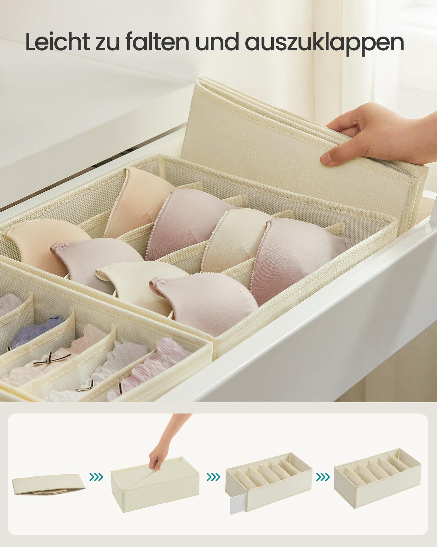 SONGMICS Underwear Organizer 8-pack, foldable drawer organizer, wardrobe organization system, storage box for bras, socks, ties, beige RUS008M01.