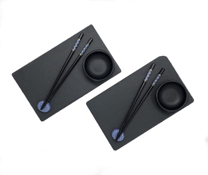 Soypi Sushi Set for 2 - black, 10 piece sushi dish set with chopsticks, slate plates, trays, bowls, delivered in high-quality gift box as a perfect couple's gift.