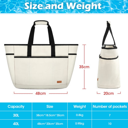 Lubardy Beach Bag XXL Family Large Beach Bag Women Beach Bag XXL Shopper Women Large with Zipper Waterproof 40L Multiple Pockets for Beach Travel Swimming Gym 40L Beige