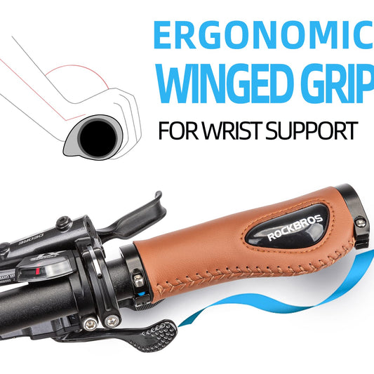 ROCKBROS Ergonomic Bike Grips 22.2mm, Non-Slip MTB Handlebar Grips with Gel & PU Leather, Comfort Grip with Lock-On Design, Shock-Absorbing Handle Grips for Bike, Mountain Bike, E-Bike, Road Bike