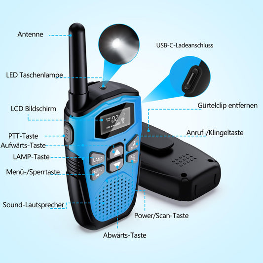 Walkie Talkie 3-piece set, NXGKET rechargeable walkie talkies for adults and kids, long-range 5km walkie talkie with Li-ion battery, walkie talkies with VOX flashlight for outdoor, camping, hiking.