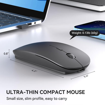 RaceGT Wireless Mouse USB-C & USB-A, Rechargeable Mouse 2.4GHz Silent click 3 Adjustable DPI levels with 4 buttons, with ON/OFF switch for Computer Laptop PC Macbook Pro/Air Chromebook