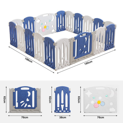 UISEBRT Playpen Baby Playard Foldable with Door and Toy Board, Plastic Safety Fence Playpen Protection Activity Center for Kids, BPA Free, 18 Panels Blue