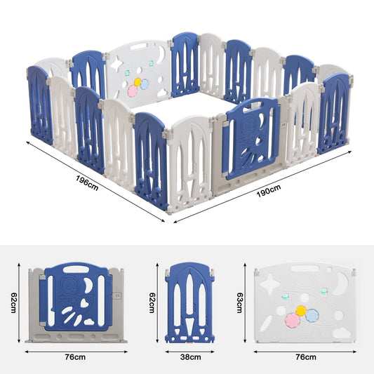 UISEBRT Playpen Baby Playard Foldable with Door and Toy Board, Plastic Safety Fence Playpen Protection Activity Center for Kids, BPA Free, 18 Panels Blue