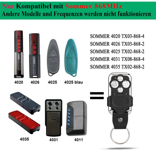 2 x 868.8 MHz garage door remote control only compatible with Sommer gate drives 4020 TX03-868-4 4020V000 4-command transmitter