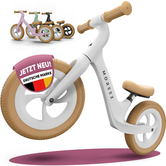 MOREEZ® balance bike from 2 years [2-5 years] Ultra-light children's balance bike with fall protection, ergonomic seat, 50kg puncture-proof 12-inch wheels, footrest, height-adjustable for girls and boys in white