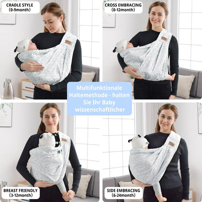 vrbabies Baby Carrier, Baby Wrap Front Carrier for newborns to toddlers, New upgraded adjustable baby carrier on one shoulder for babies 0-24 months up to 40 lbs (Small blue flower)