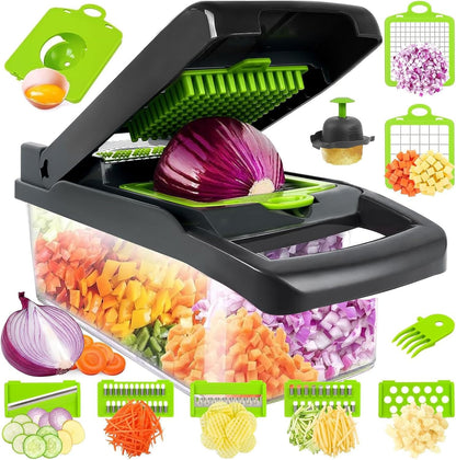 16 In 1 Vegetable Chopper, Mandoline Slicer, Vegetable Cutter, with 7 Interchangeable Blades, Dicer for Slicing Fruits, Vegetables, Carrots, Potatoes.