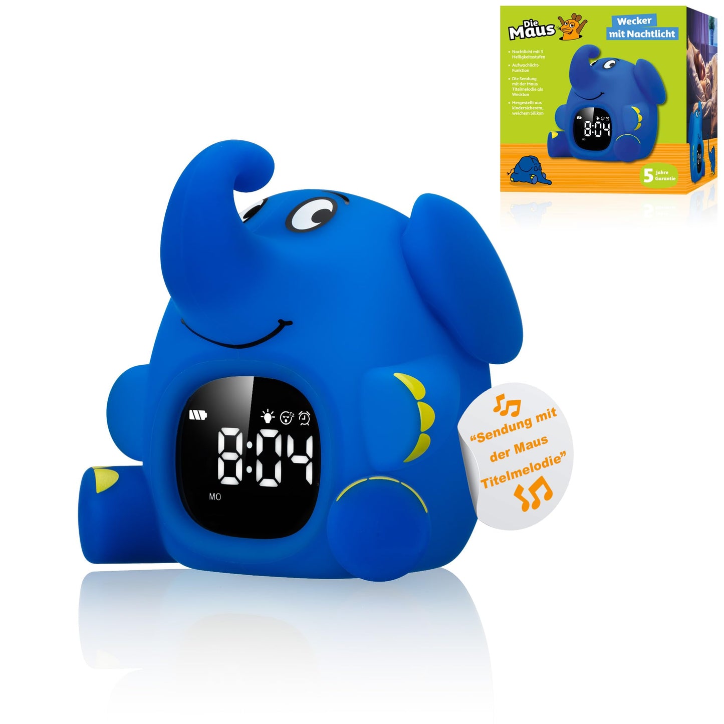 Bresser TheMouse Light alarm clock for children Wake-up light alarm clock night light elephant silicone snooze function.