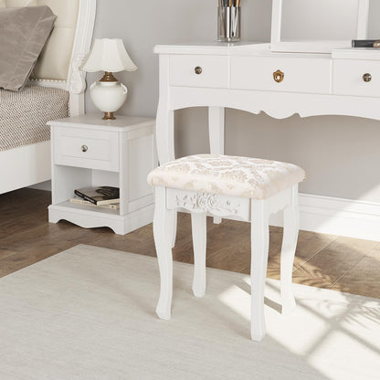WOLTU Makeup Stool Vanity Stool, Country Style Ottoman, Baroque Padded Stool for Vanity Table, MDF Wood, White Lacquered, MB6011