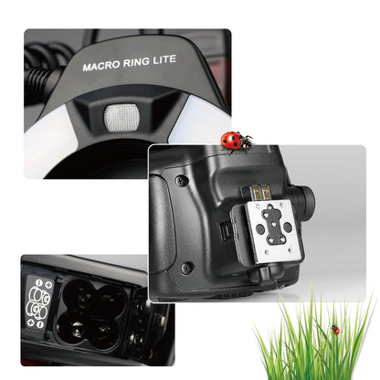 Meike MK-14EXT-N E-TTL Macro LED Ring Flash with LED AF Assist Lamp for Nikon DSLR Camera.