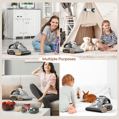 JIGOO T600 Dust Mite Vacuum with UV Light & Hot Air [700W/15kPa] - 99.9% Allergen Removal, Fragrant Negative Ions, For Mattresses/Sofas/Carpets (Quiet & Efficient)