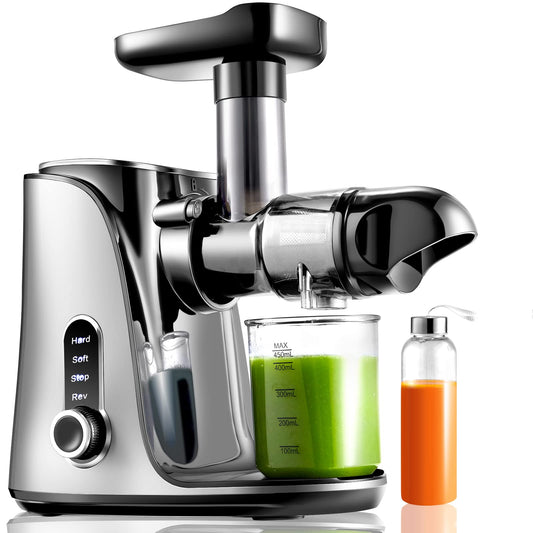 AMZCHEF Slow Juicer Vegetable and Fruit Juicer - 2 Speed Settings & High Juice Yield - Easy Disassembly with Reverse Function - Electric Juicer with Quiet Motor - Gray