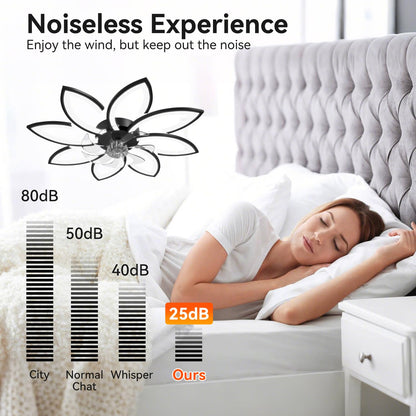Ceiling fan with lighting and remote control app, lamp with fan Quiet, flower modern design, dimmable, memory function, DC motor, summer winter operation reversible, black