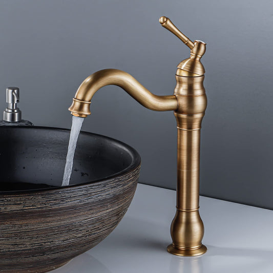 FWZZQ Bathroom Faucet Antique Brass, Bathroom Sink Faucet High 360° Rotatable, Retro Basin Faucet, Single Lever Mixer Tap Bathroom Faucet High Spout for Bathroom