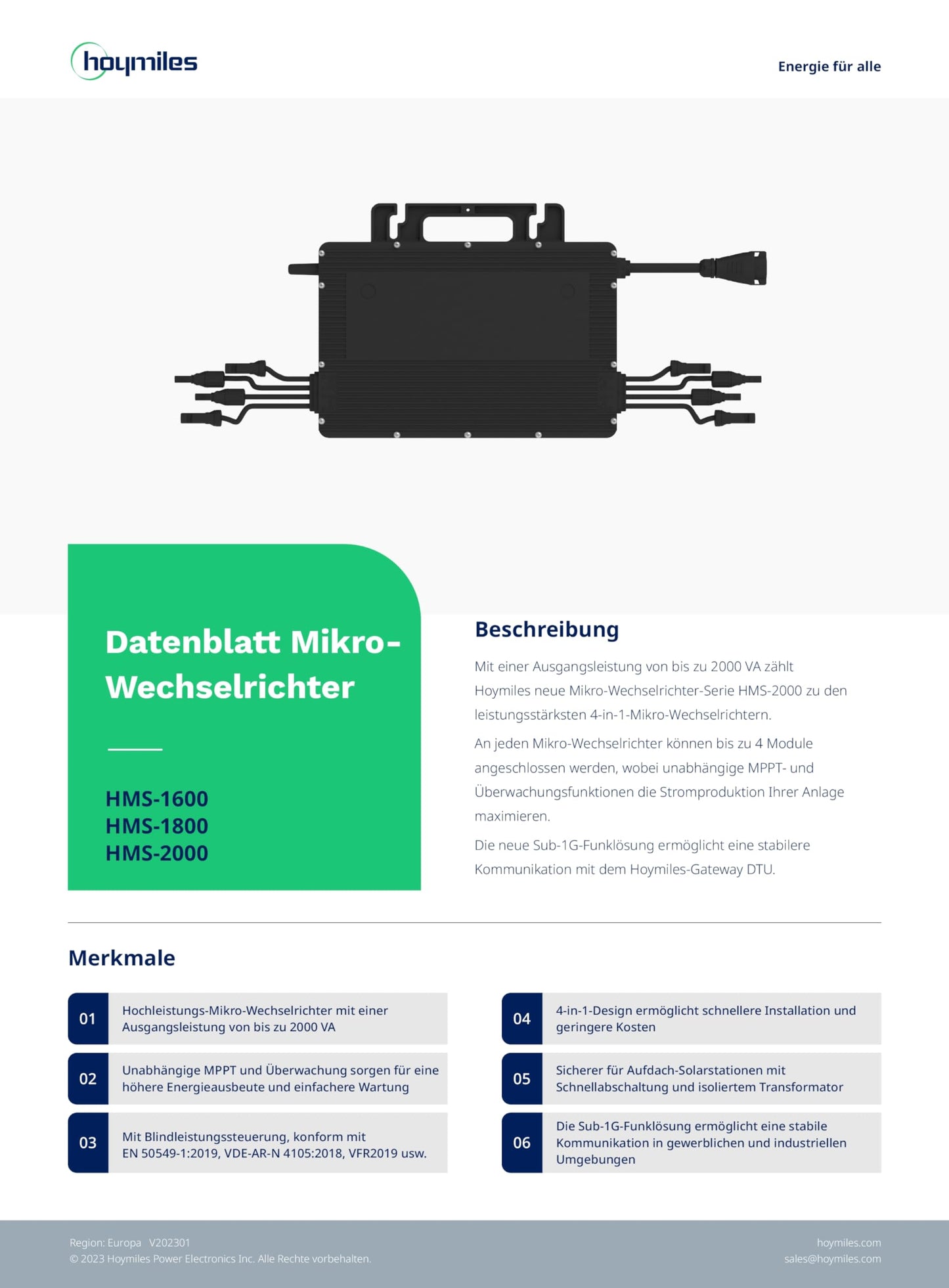 Hoymiles HMS-2000-4T microinverter for four solar modules 2000 watts with optional WiFi for balcony solar system (tax rate: 0% according to §12 para. 3 UstG)