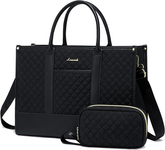 LOVEVOOK laptop bag for women 15.6 inch, waterproof work handbag large school bag shopper business briefcase teacher's bag, leather tote bag notebook bag for office university black