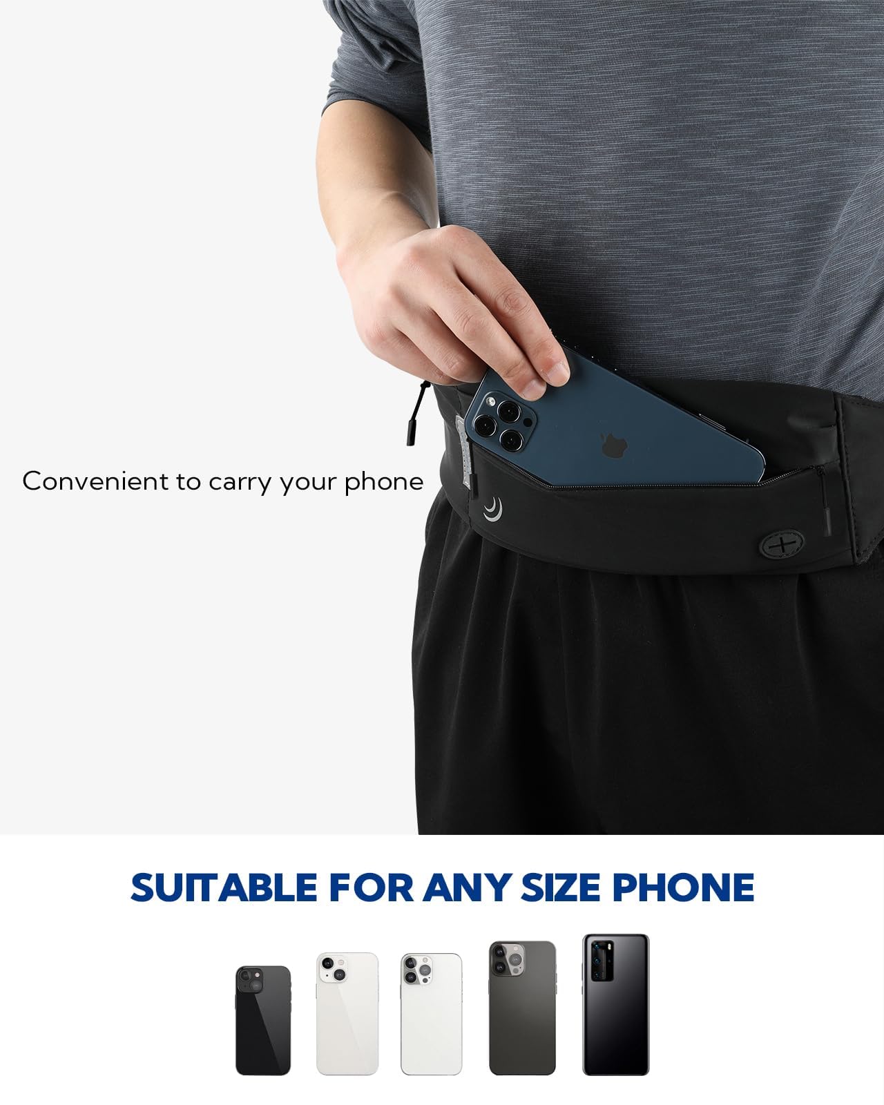 WATERFLY Running Waist Bag for Phone: Running Belt Flat Belly Bag for Women Men Jogging Belt Running Belt Running Bag Sports Belt Hip Bag for Running Sports Fitness Travel