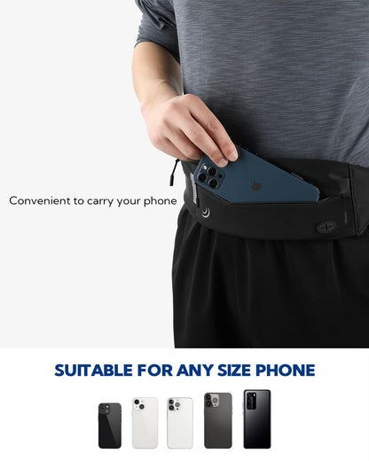 WATERFLY Running Waist Bag for Phone: Running Belt Flat Belly Bag for Women Men Jogging Belt Running Belt Running Bag Sports Belt Hip Bag for Running Sports Fitness Travel