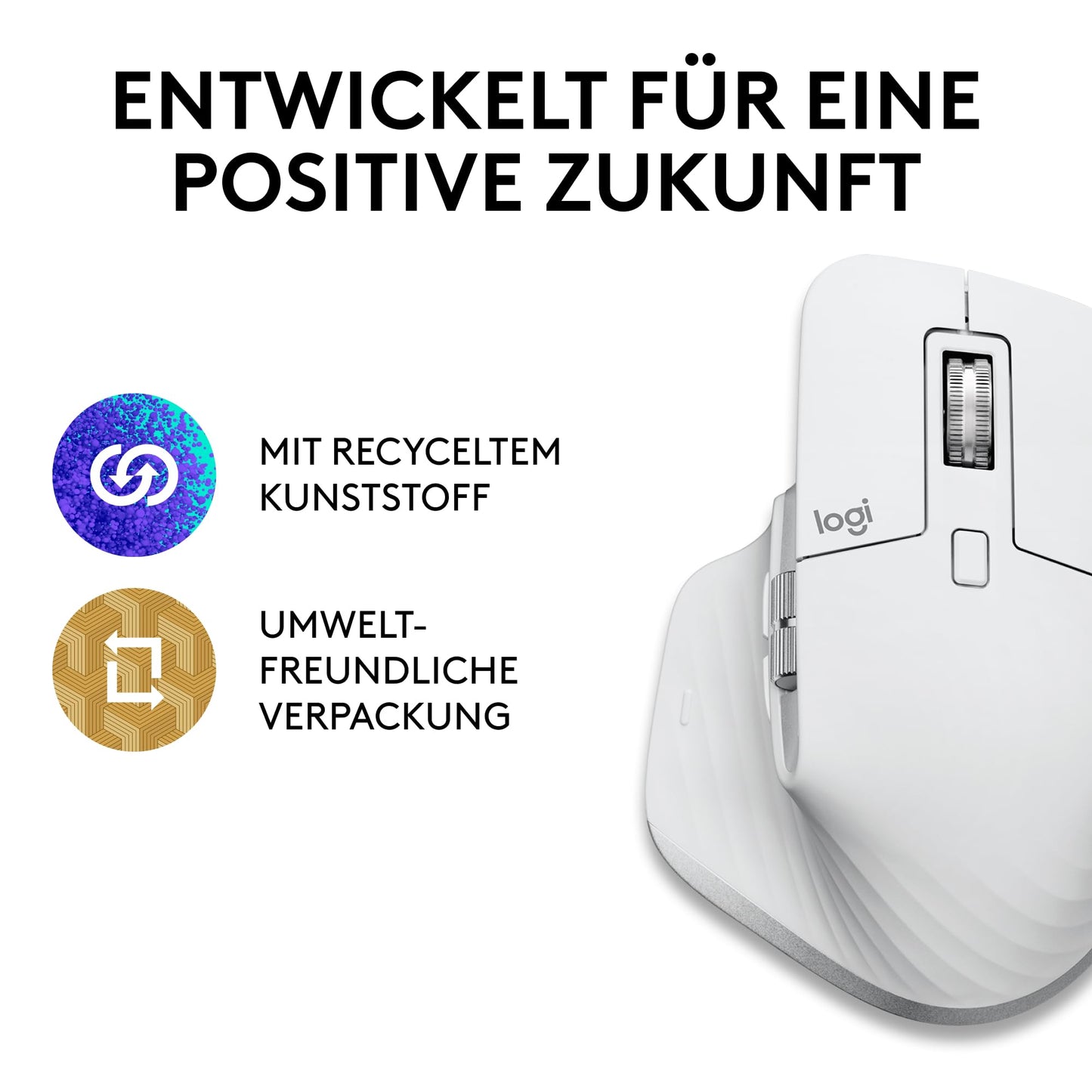 Logitech MX Master 3S for Mac - Ultra-fast scrolling Bluetooth mouse, ergonomic, 8K DPI, Glass Tracking, quiet clicking, USB-C, Apple, iPad - Light Gray