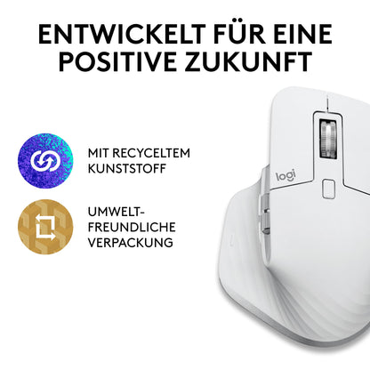 Logitech MX Master 3S for Mac - Ultra-fast scrolling Bluetooth mouse, ergonomic, 8K DPI, Glass Tracking, quiet clicking, USB-C, Apple, iPad - Light Gray