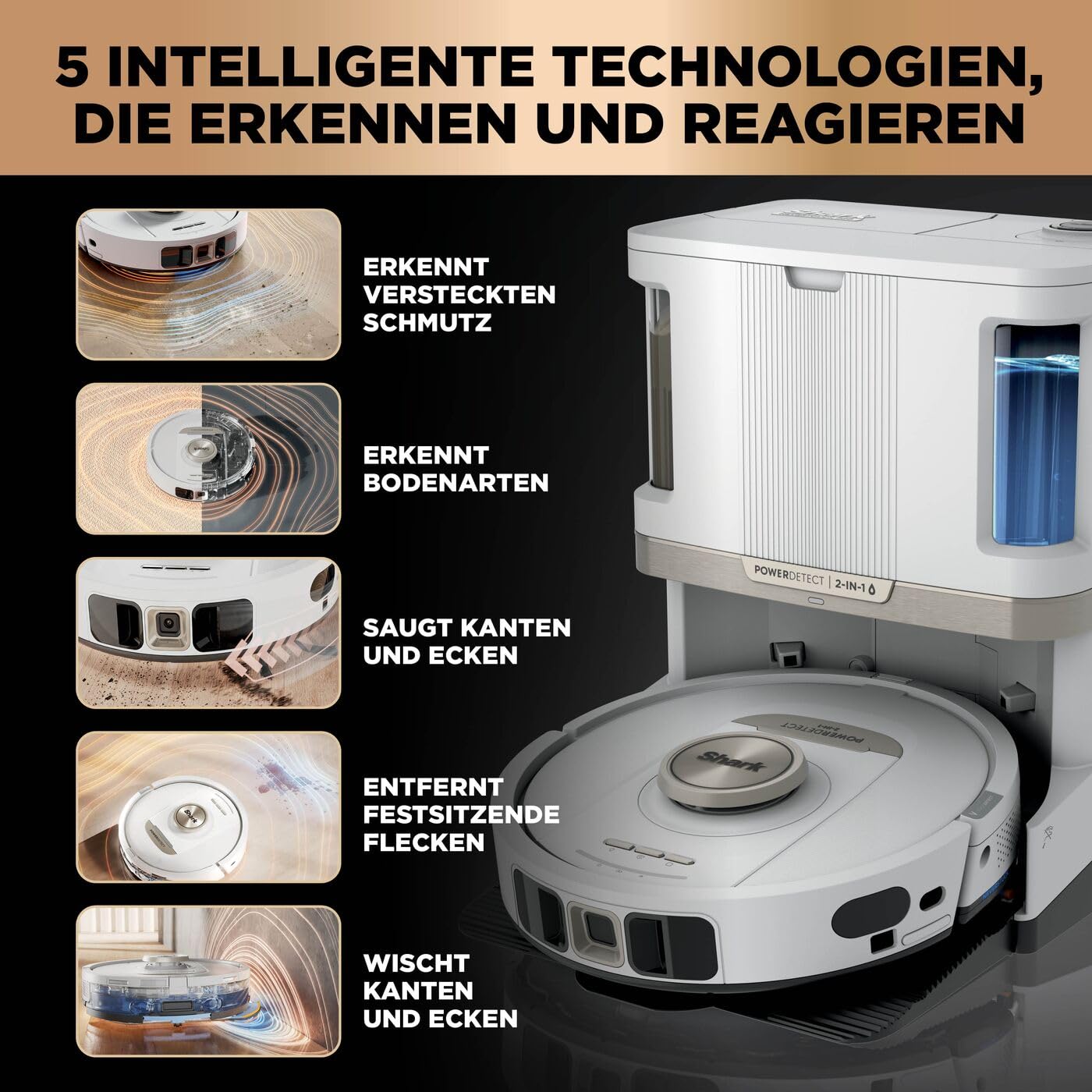 Shark PowerDetect 2-in-1 Vacuum & Mop Robot, NeverTouch Pro 60 Days, Self-Empty, Fill & Clean, 3D & LiDAR Nav, NeverStuck Obstacle Avoidance, App Control, White, AV2800ZEEUWH.