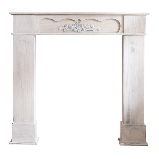 Rebecca Mobili decorative fireplace surround, white mantelpiece, wood, retro style, for living room, home decor ideas - Dimensions: 99 x 104 x 21 cm (HxLxD) - Item RE4865