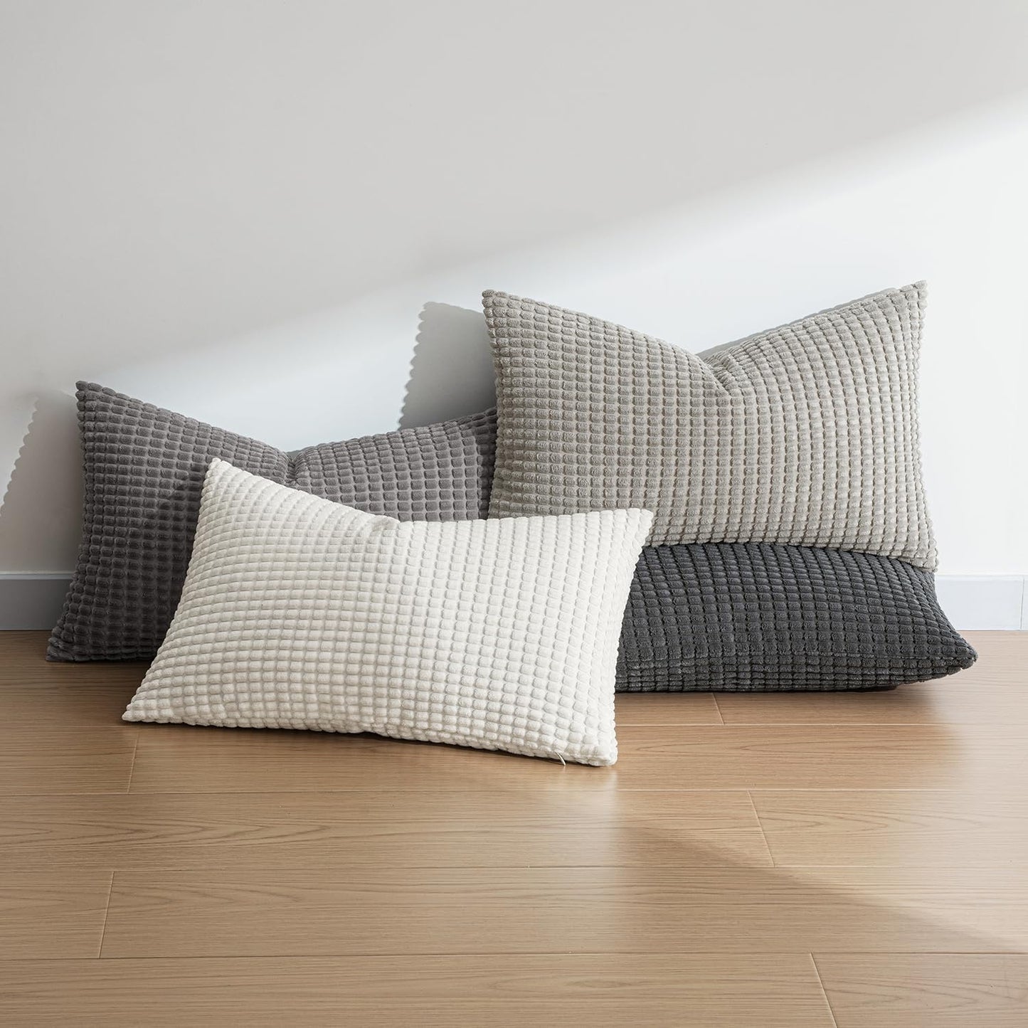 MIULEE 4 Pack Pillow Covers Corduroy Velvet Decorative Cushion Covers Sofa Throw Pillow Case for Couch Bed Living Room Bedroom Office 16x24 Inch Grey Series
