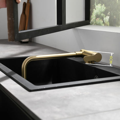 Pre-Window Kitchen Faucet, Brushed Gold Kitchen Faucet Folding, Foldable Single Lever Kitchen Mixer Tap With Cold and Hot Water Hoses.