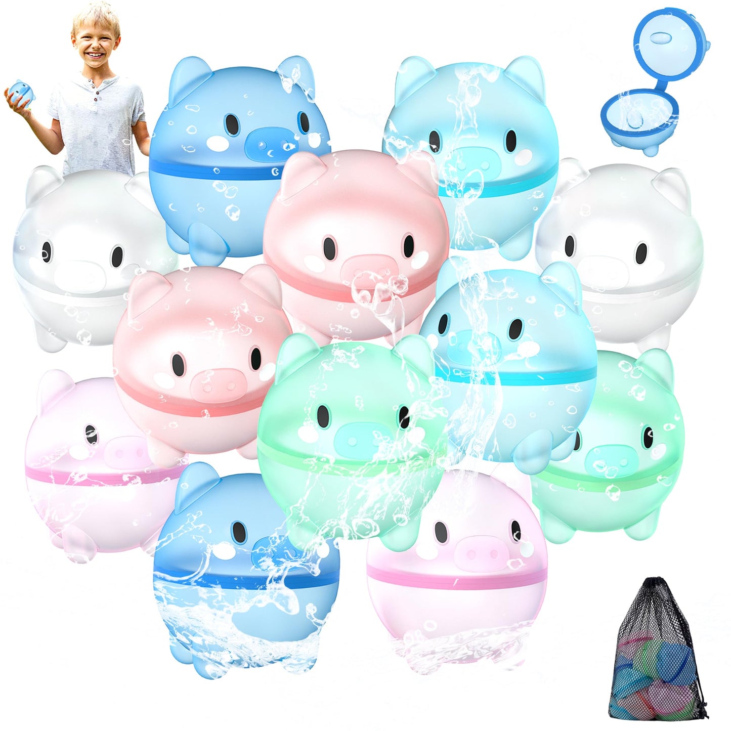 DBPBToU 8/12/16 Piece Water Balloons Reusable for Kids Adults, Self-Sealing Water Balloons, Water Toys for Kids for Family Game Beach Pool Party (12 Pieces)
