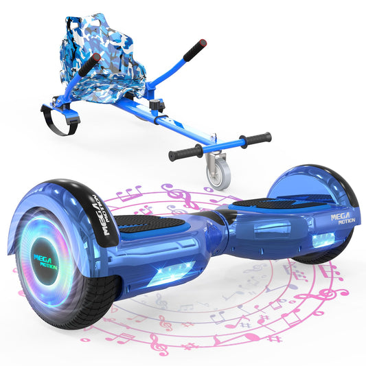MEGA MOTION Hoverboards with Hoverkart for kids, 6.5 inch hoverboards with Bluetooth speaker, LED lights, perfect gift for kids and teens.