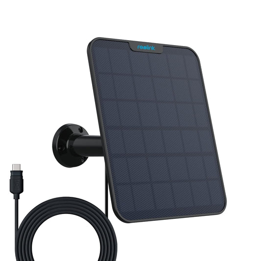 [2023 Update Version] Reolink 6W Solar Panel for Battery Powered Outdoor Security Camera, USB Interface, Solar WiFi IP Camera with 360° Adjustable Bracket, Non-Stop Solar (4m Cable), Black