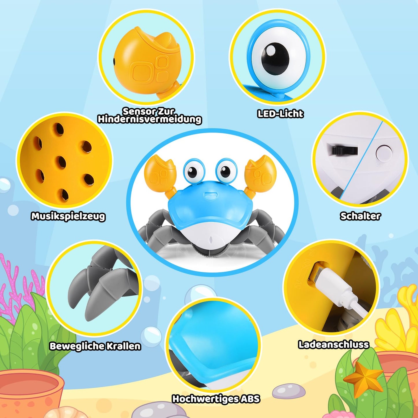 iKidiki Children's toys for 1 2 3 4 years old, Crab baby toy for 1-4 years old boys girls crawling toy baby gift boys girls birthday gift tummy time toys musical learning toys