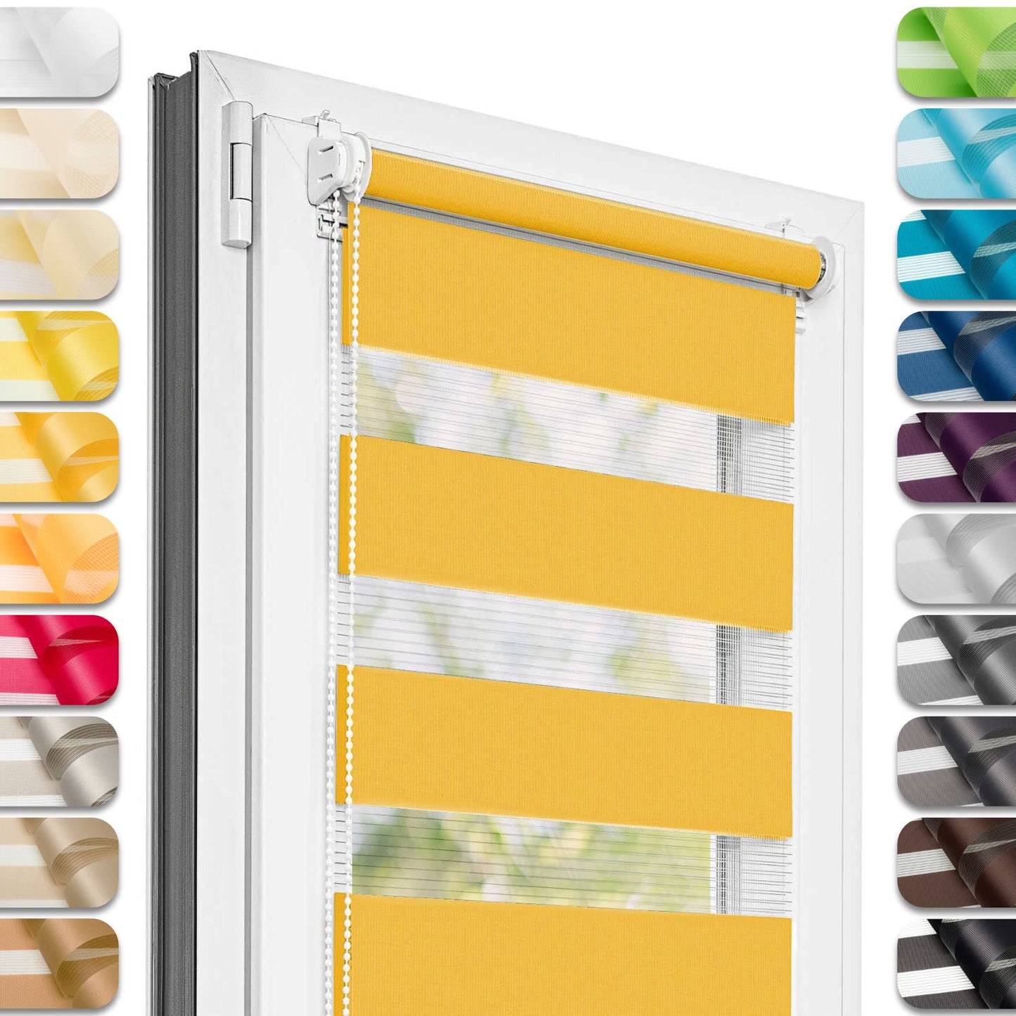 Estika Double Roller Blind Clamp Fix without drilling - 105 cm x 220 cm - Sunny - 27 fabric colors, day and night duo roller blind, blinds for windows without drilling, window privacy (105 cm fabric width)