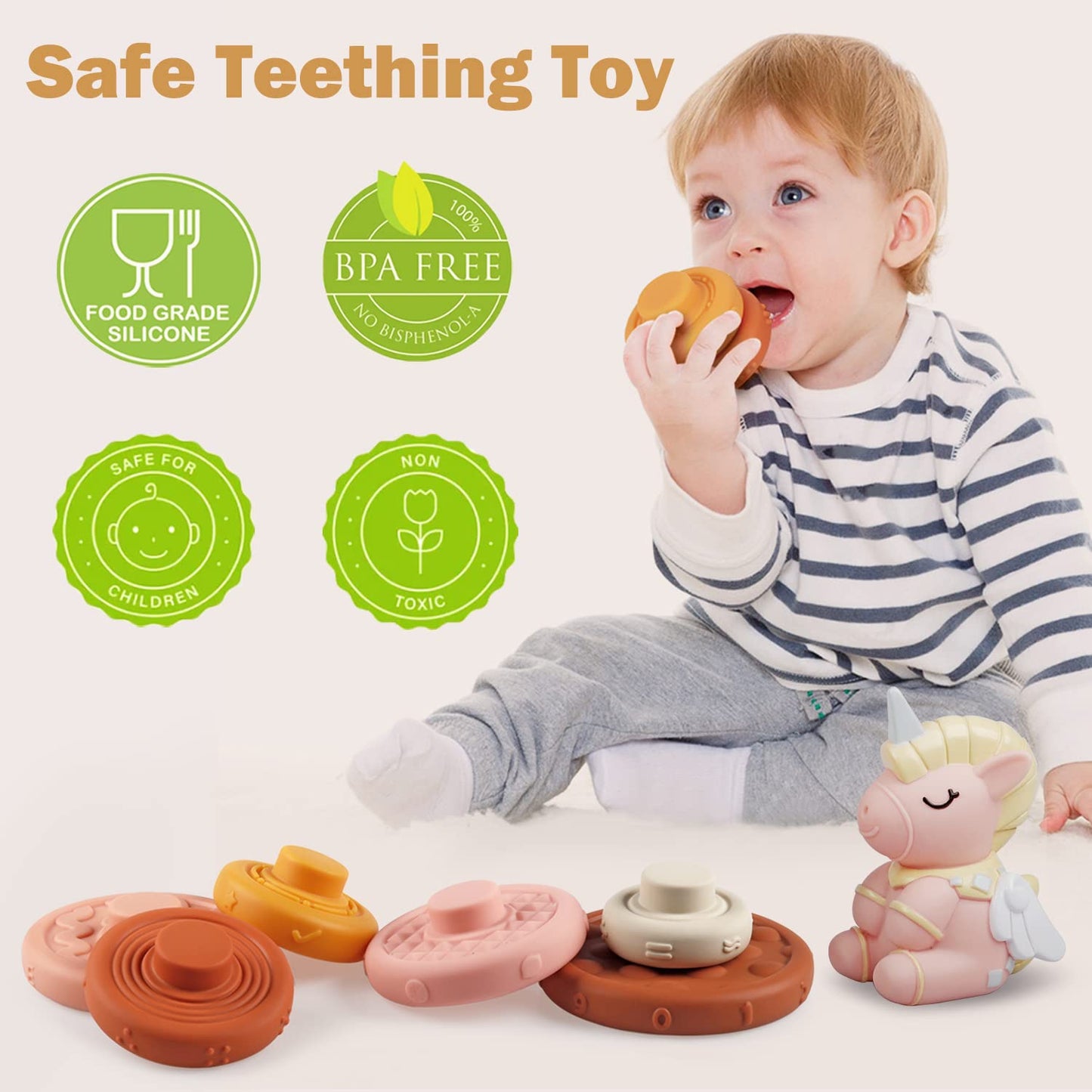 Because of baby toys for 6 to 12 months, Montessori toys for babies, sensory baby toys, 6 in 1 motor skills toys, stacking toys with blocks and rings, matching eggs.