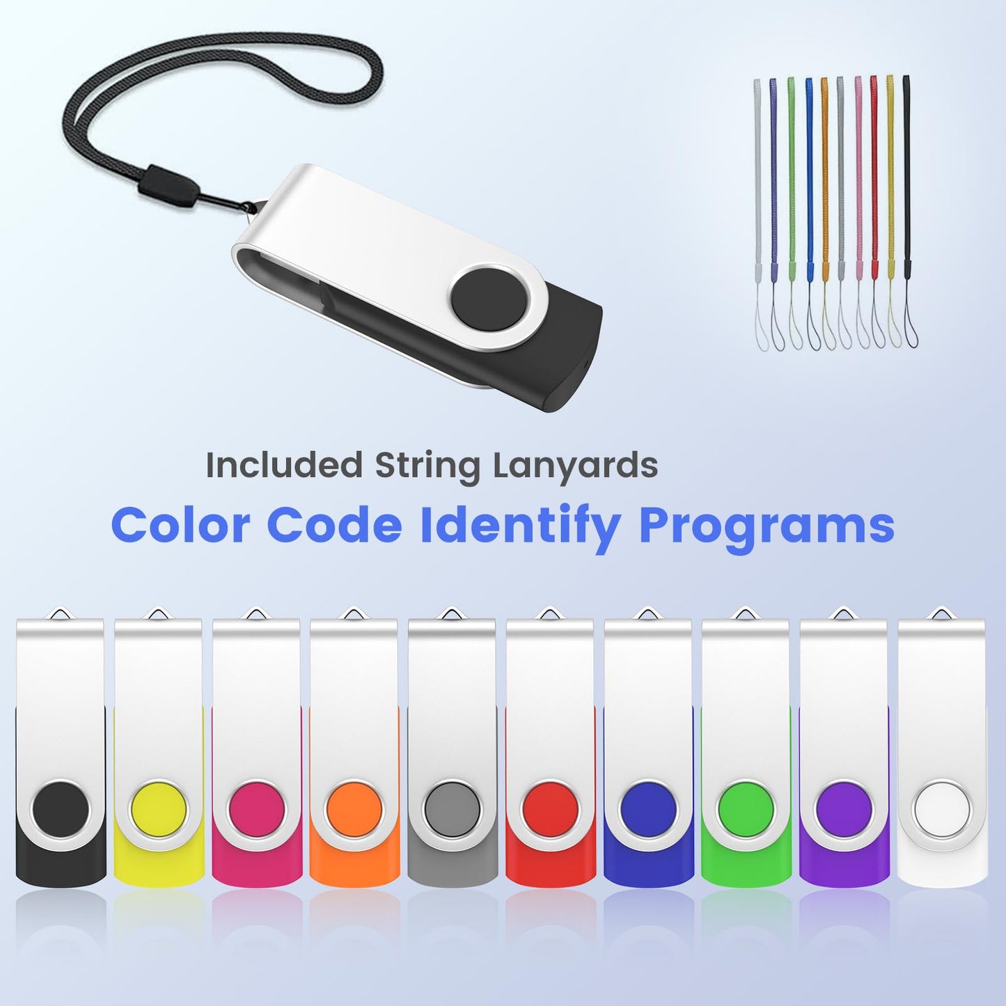 ABLAZE USB Stick 8GB 10 pack, Colorful USB 2.0 flash drive with keychains (10 colors)